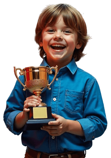Happy boy holding trophy